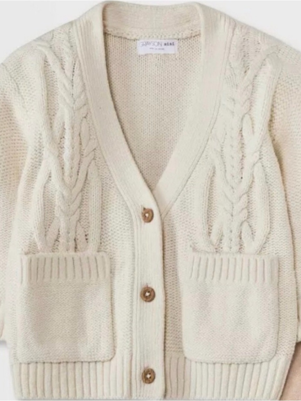 NWT Grayson Mini Cream Cable-Knit V-Neck Cardigan Sweater